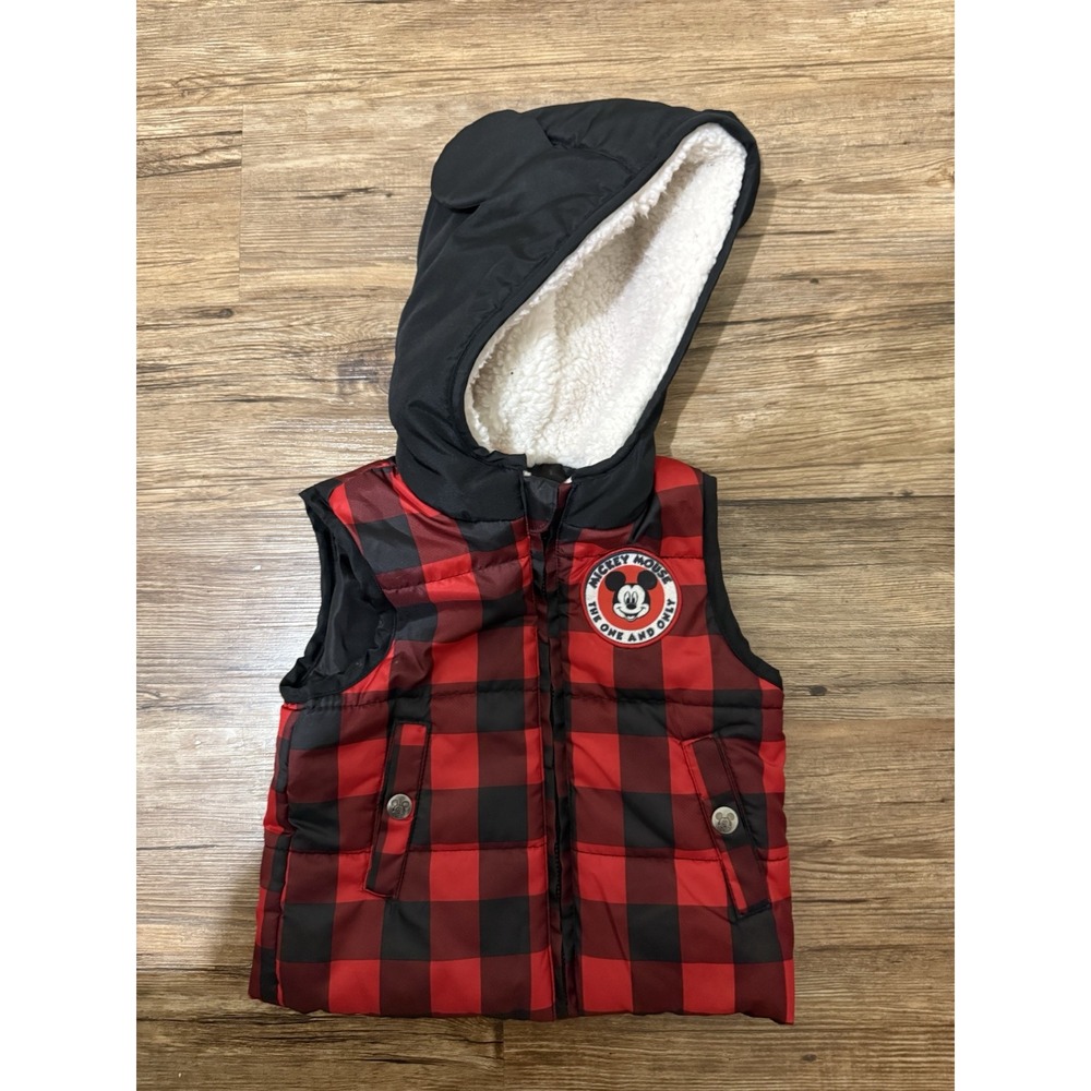 Disney Junior Mickey Plaid Hooded Ears Vest Unisex Size 18M